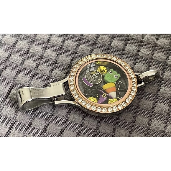Origami Owl Lanyard Locket Silver Rose Gold Crystals Multiple Halloween Charms - Picture 7 of 13